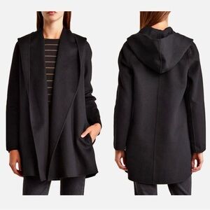 Vince Wool Blend Coat Shawl Collar Hooded in Black Size S